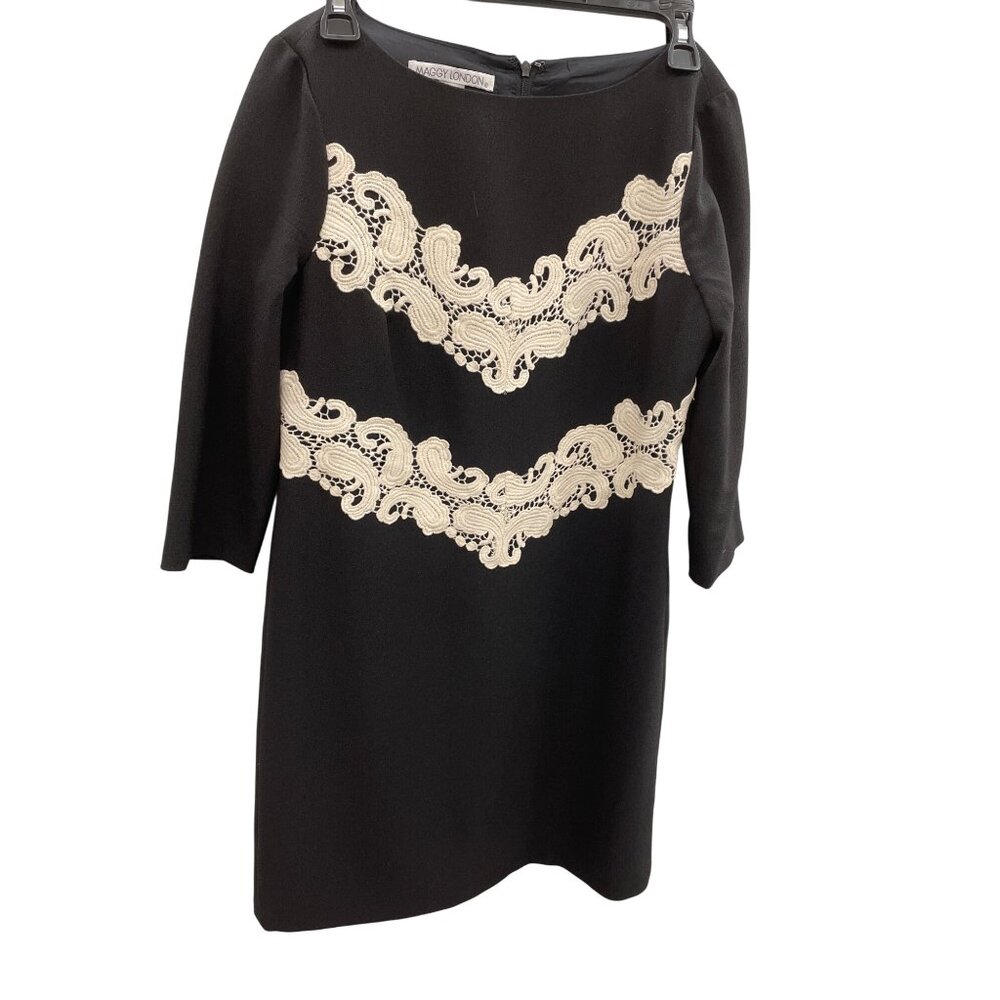Maggy London womans black seath embroided dress size 4 SKU 8469